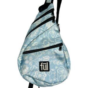 Ful 1-Strap Peabody Floral Sling Travel Bag - Lt. Blue/White - 15" x 8" x 5.5”